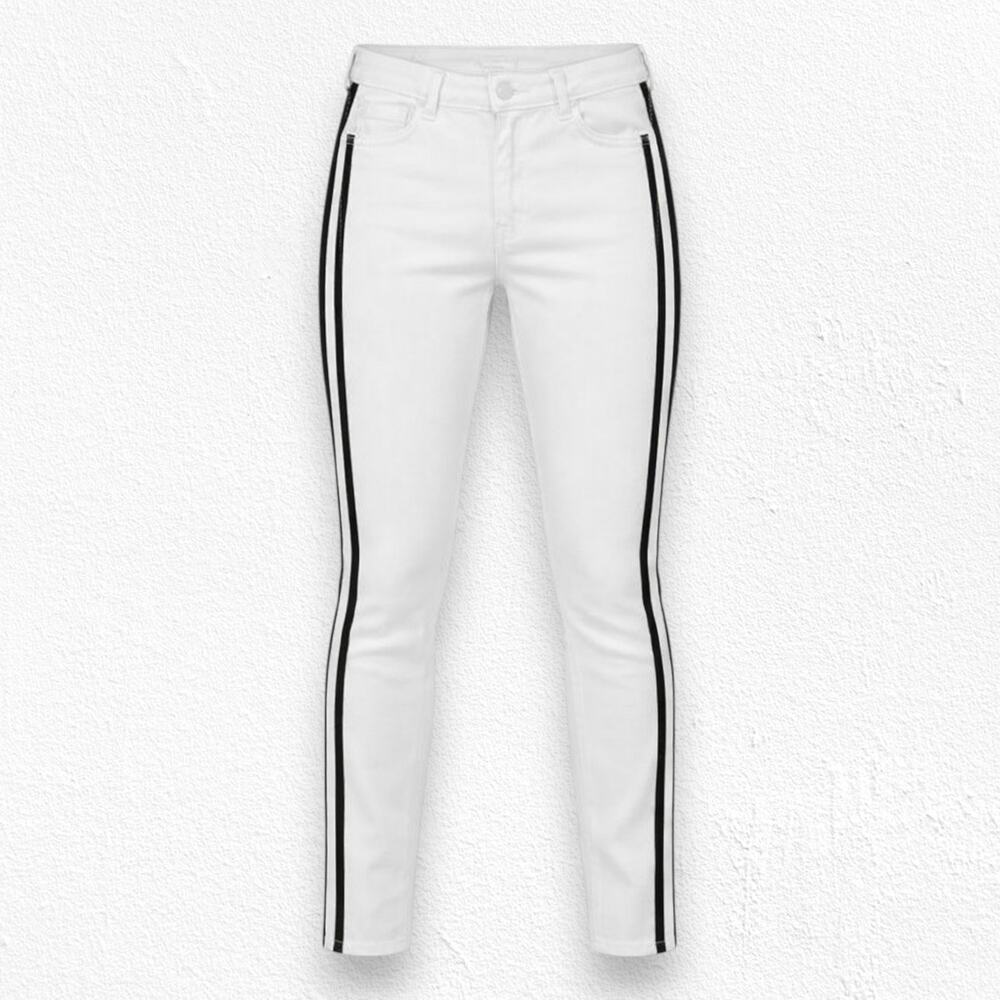 Mother White Navy Stripe Looker Ankle Glass Slipper Racer Skinny Jeans Size 27